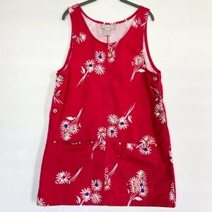 Vintage Express Red Denim Overalls Style Floral Sleeveless Dress